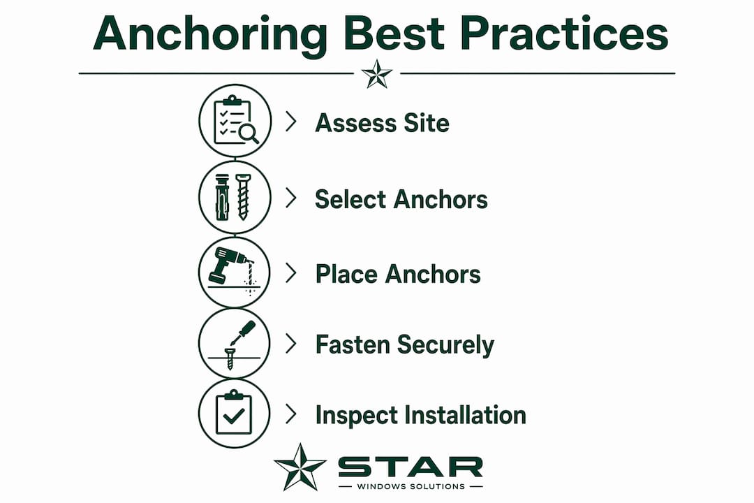 Infographic displaying window frame anchoring steps