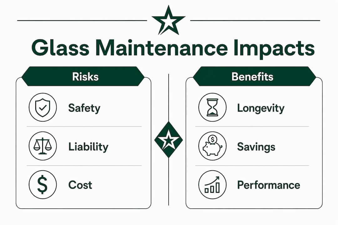 Infographic comparing risks and benefits of glass maintenance