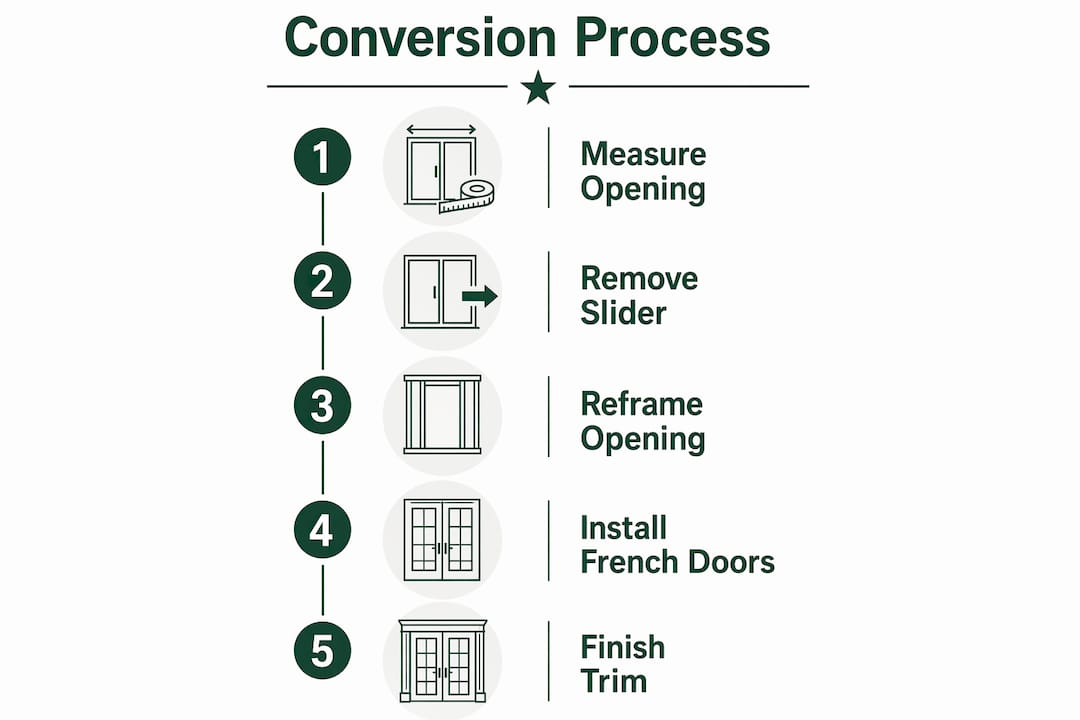 Infographic illustrating steps of sliding to French door conversion