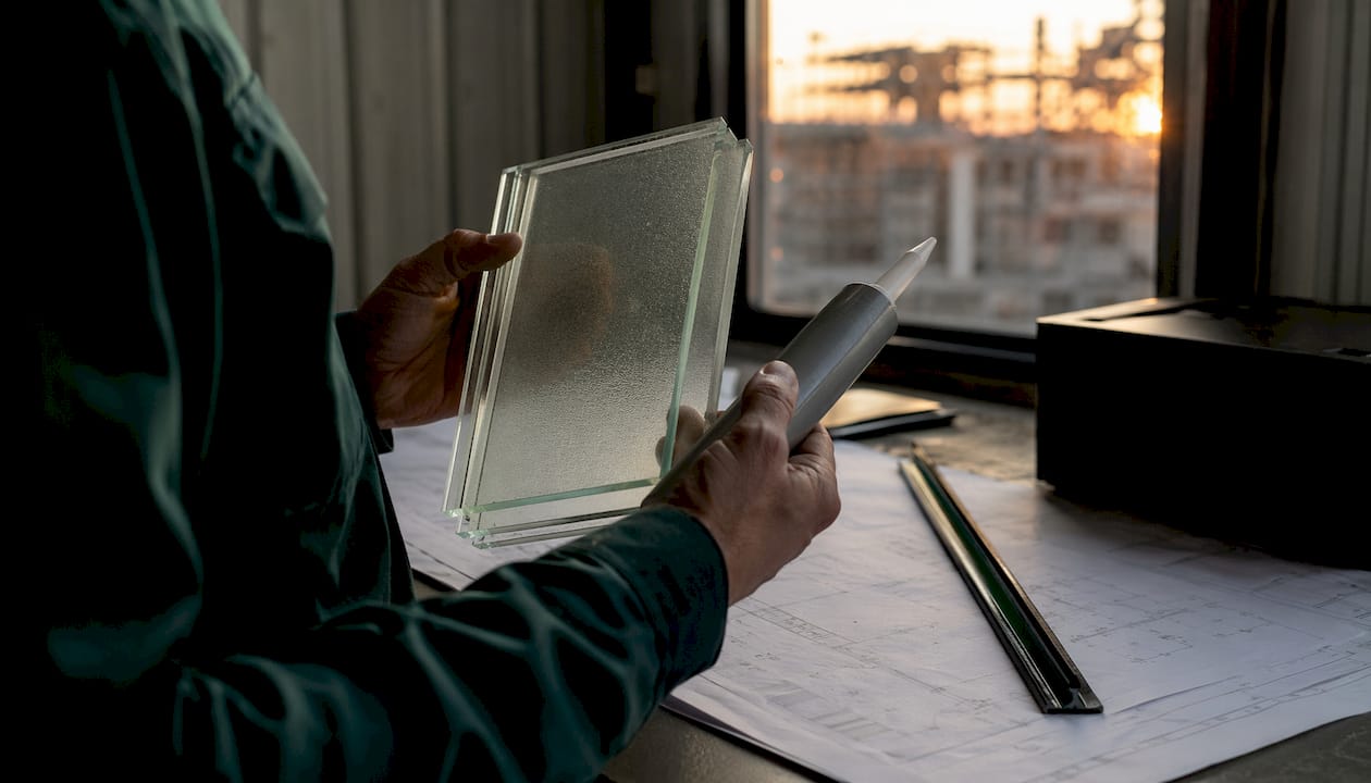 Facade engineer inspecting structural glazing materials