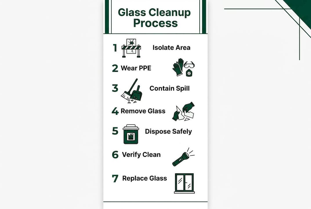 Infographic showing step-by-step glass cleanup process