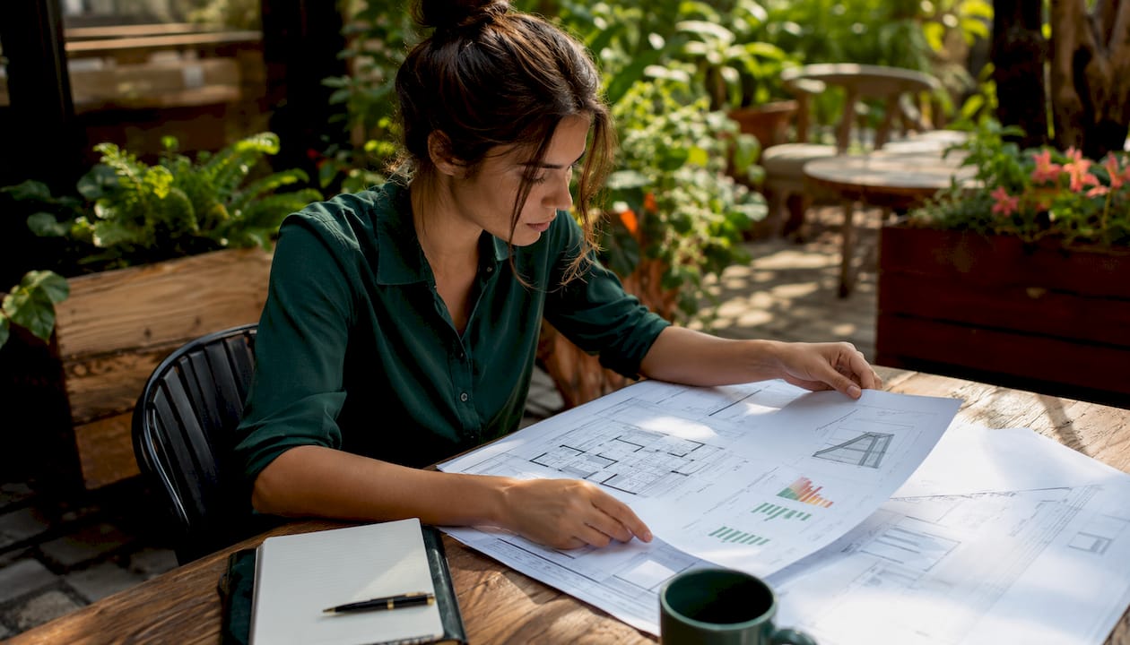 Woman analyzing window installation plans