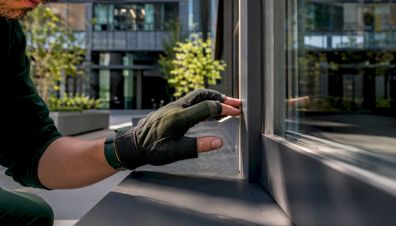 Hand testing window caulk condition