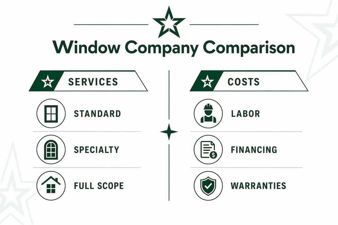 Infographic comparing window company services and costs