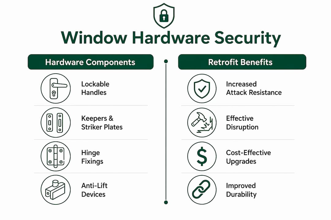 Infographic summarizing window hardware and security upgrades
