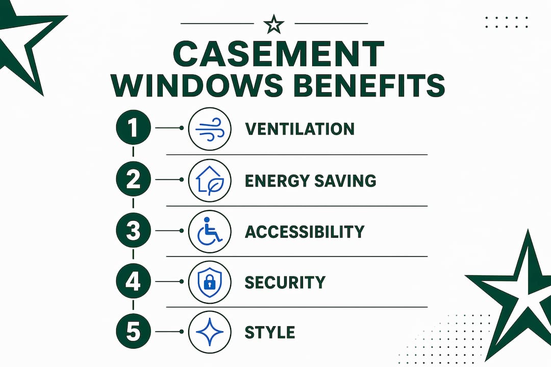 Infographic showing key benefits of casement windows