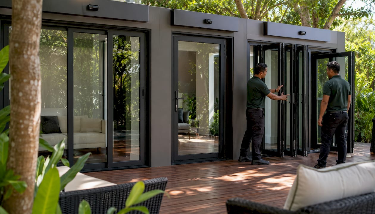 Showroom with various automatic door types