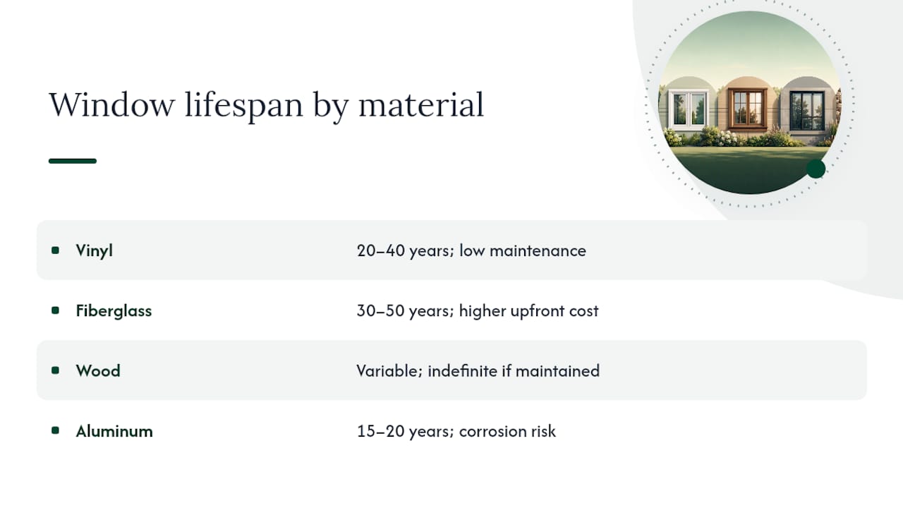 Comparison chart of window lifespan by material