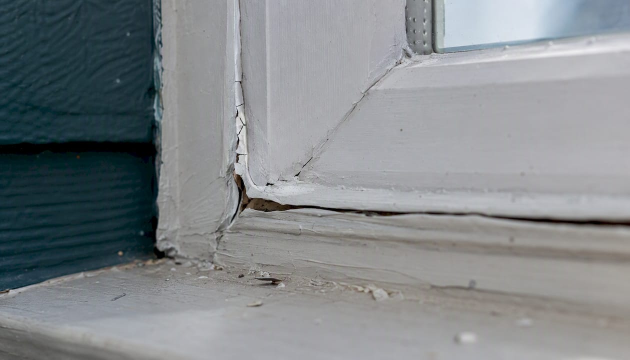 Cracked deteriorated exterior window caulk