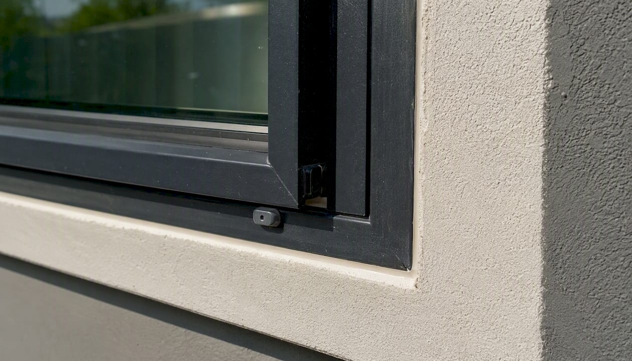 Close-up of fiberglass window frame corner