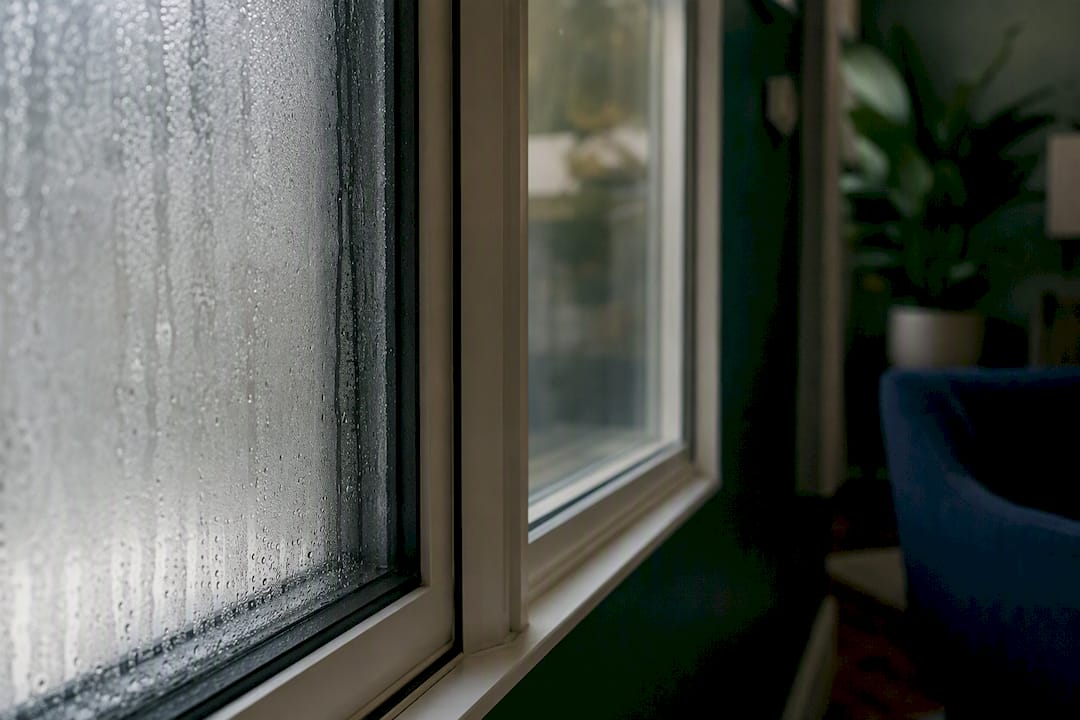 Window edge showing condensation difference