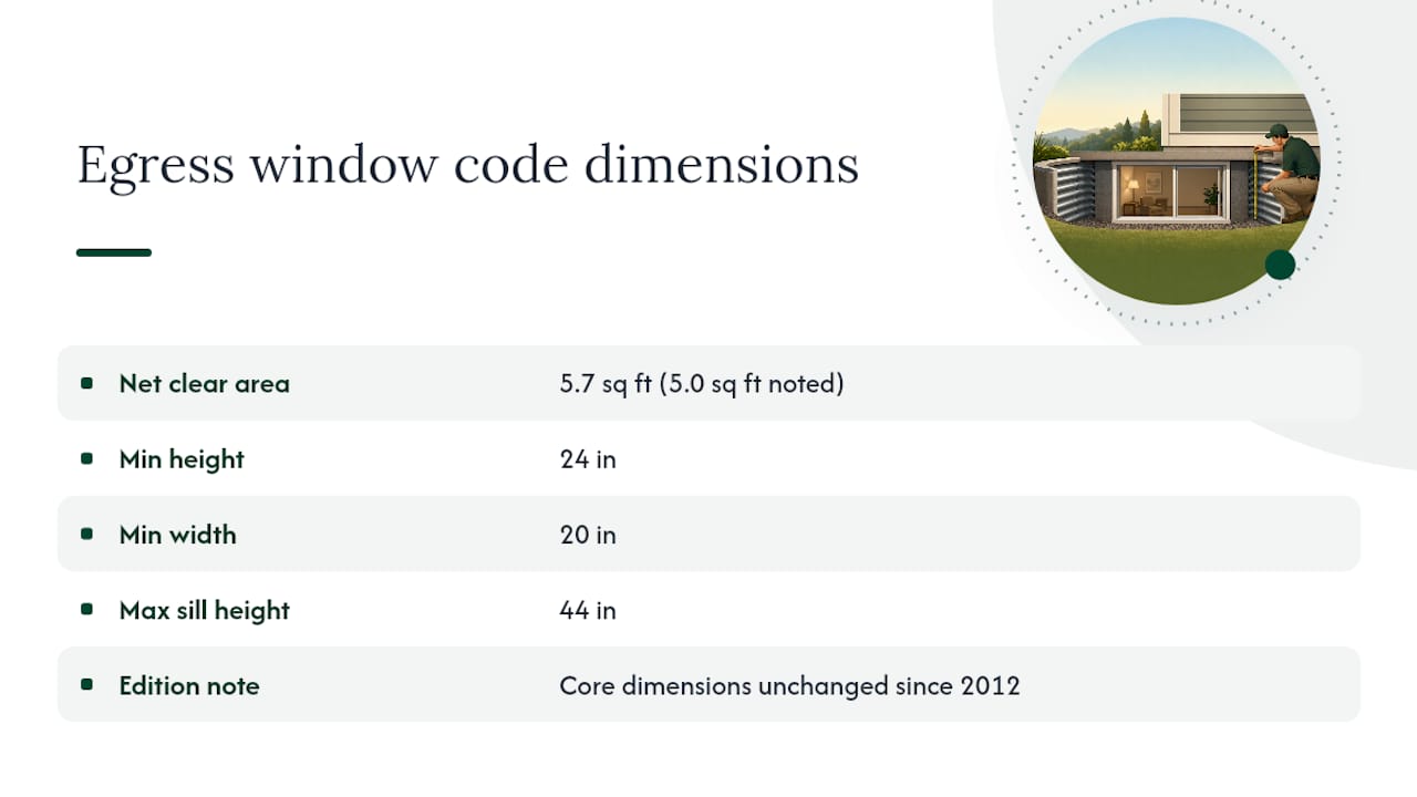 Diagram of egress window code dimension requirements