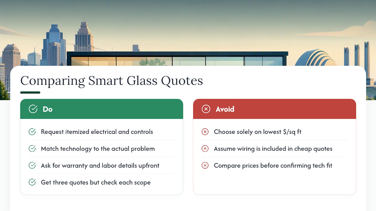 What actually matters when you're comparing smart glass quotes — overview diagram