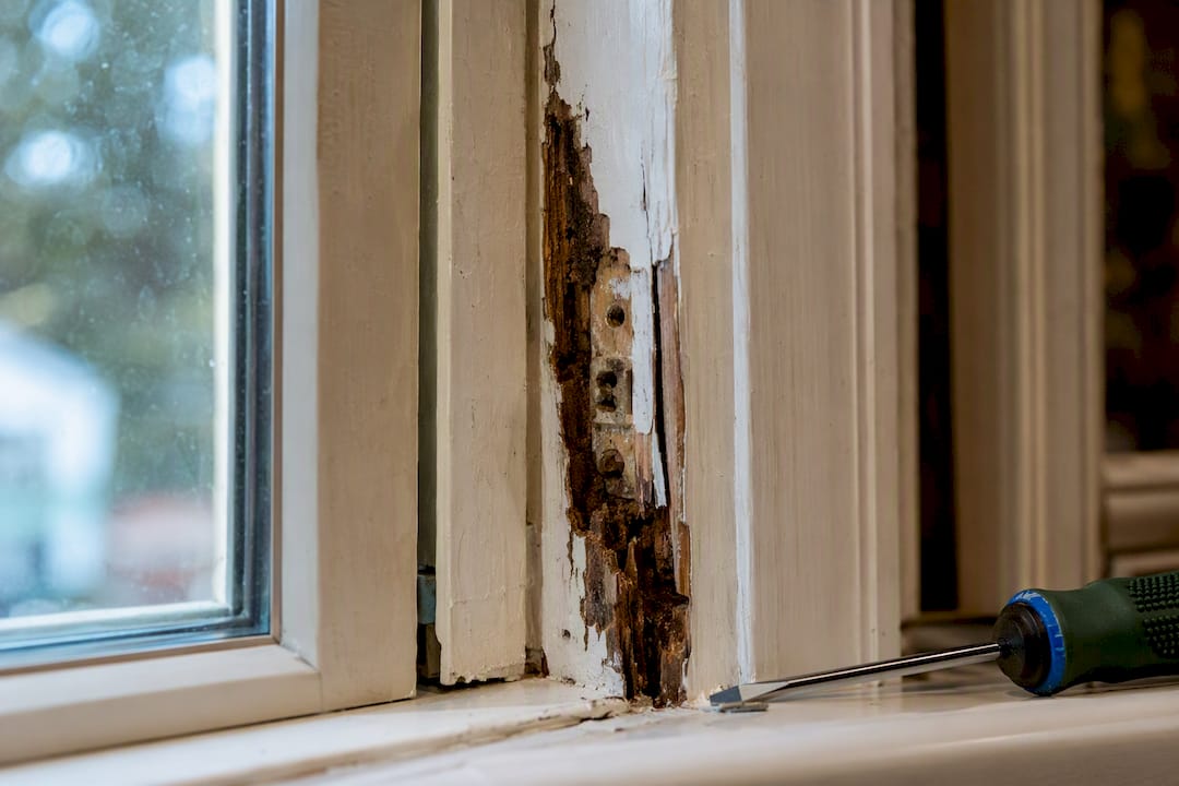 Rot surrounding a window lock mounting point