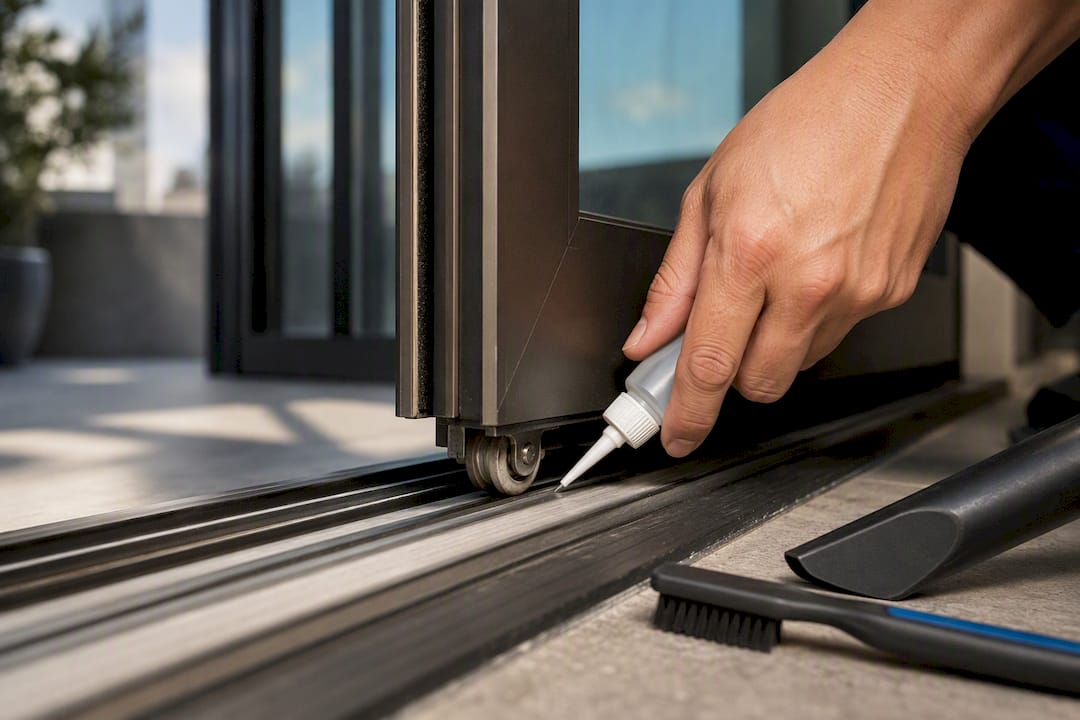 Applying silicone lubricant to door track