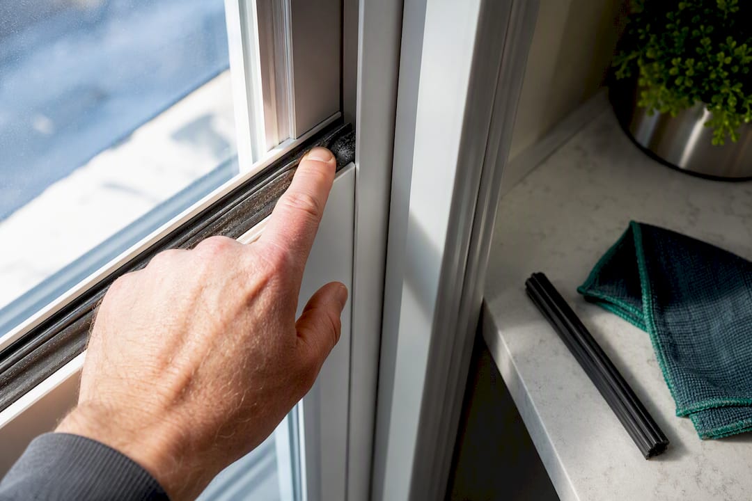 Inspecting compressed sliding door weatherstripping