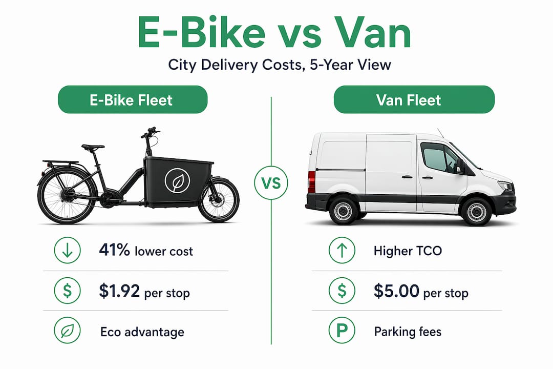 Infographic comparing e-bike and van fleet costs