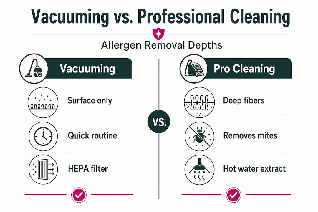 Infographic compares vacuuming to professional carpet cleaning