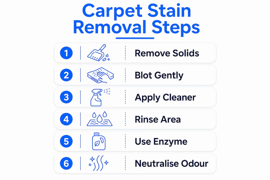 Infographic showing step-by-step carpet stain removal