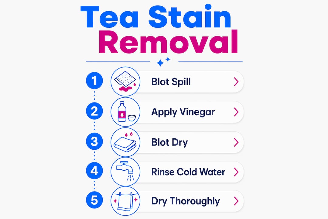 Step-by-step infographic on removing tea stains