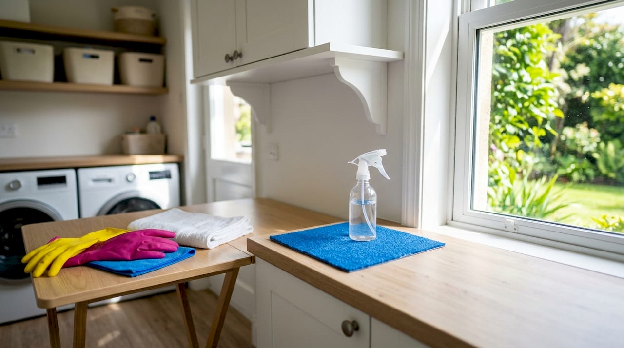 Vinegar spray bottle and carpet cleaning tools