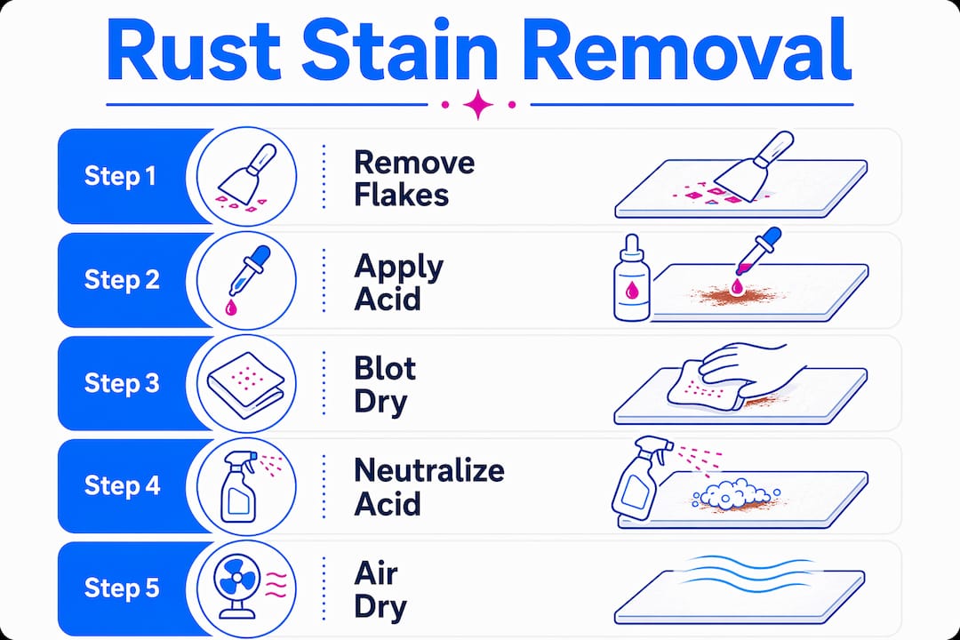Infographic illustrating rust stain removal steps