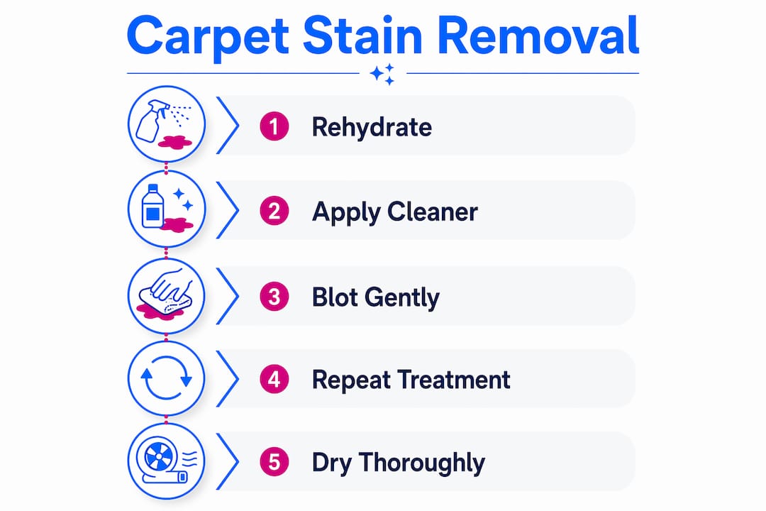 Infographic showing step-by-step carpet stain removal process