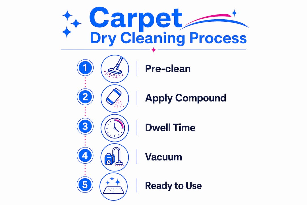 Infographic outlining carpet dry cleaning stages