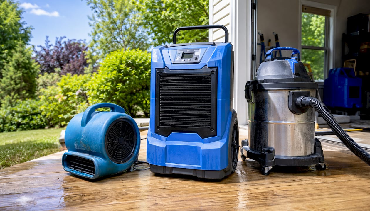 Close-up of professional water damage restoration equipment