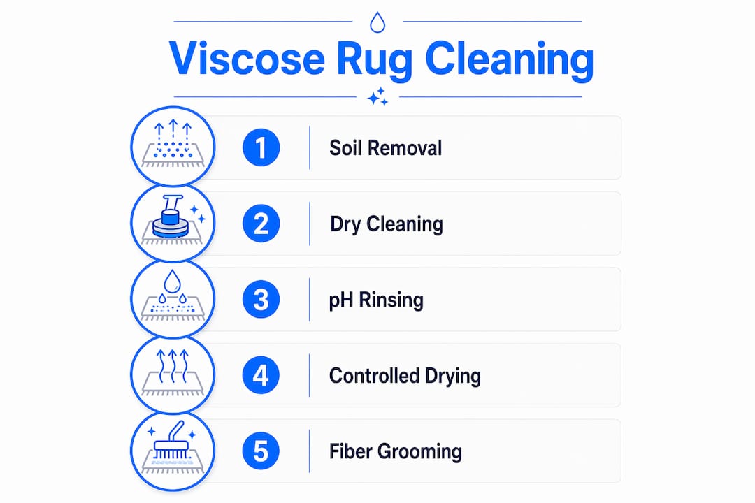 Infographic showing viscose rug cleaning steps