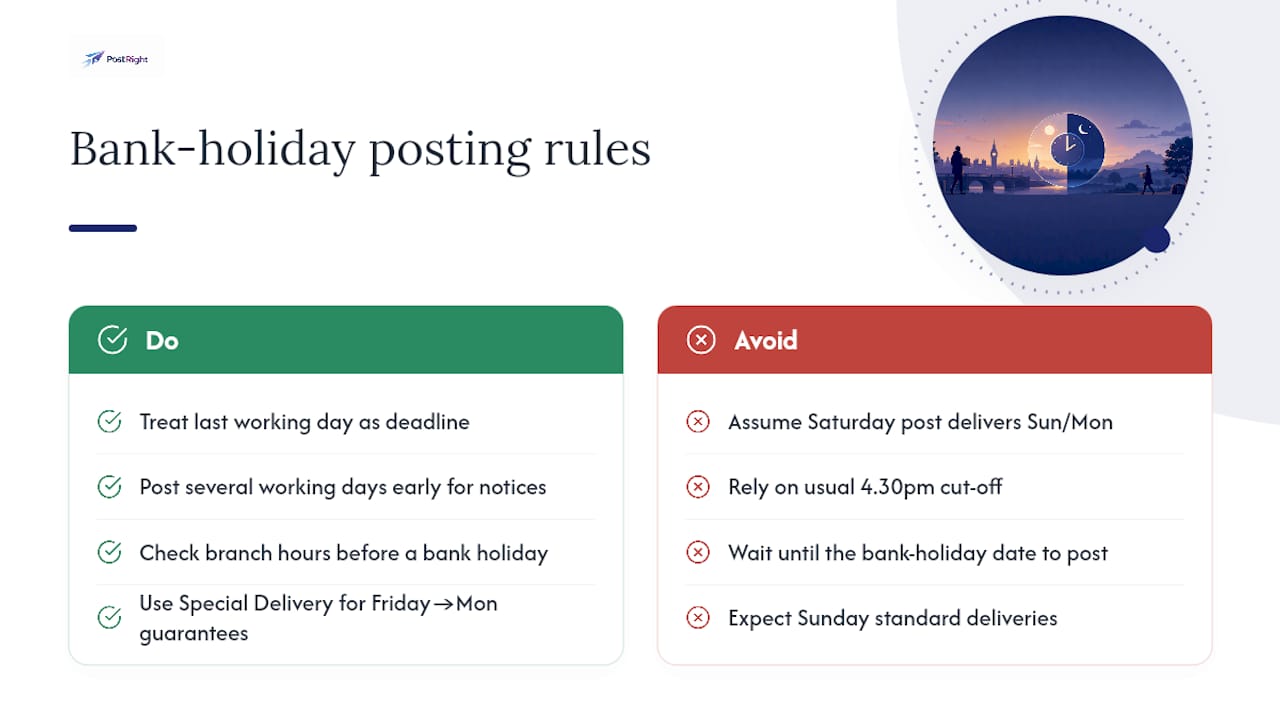 How do weekends and bank holidays change last posting times? — overview diagram