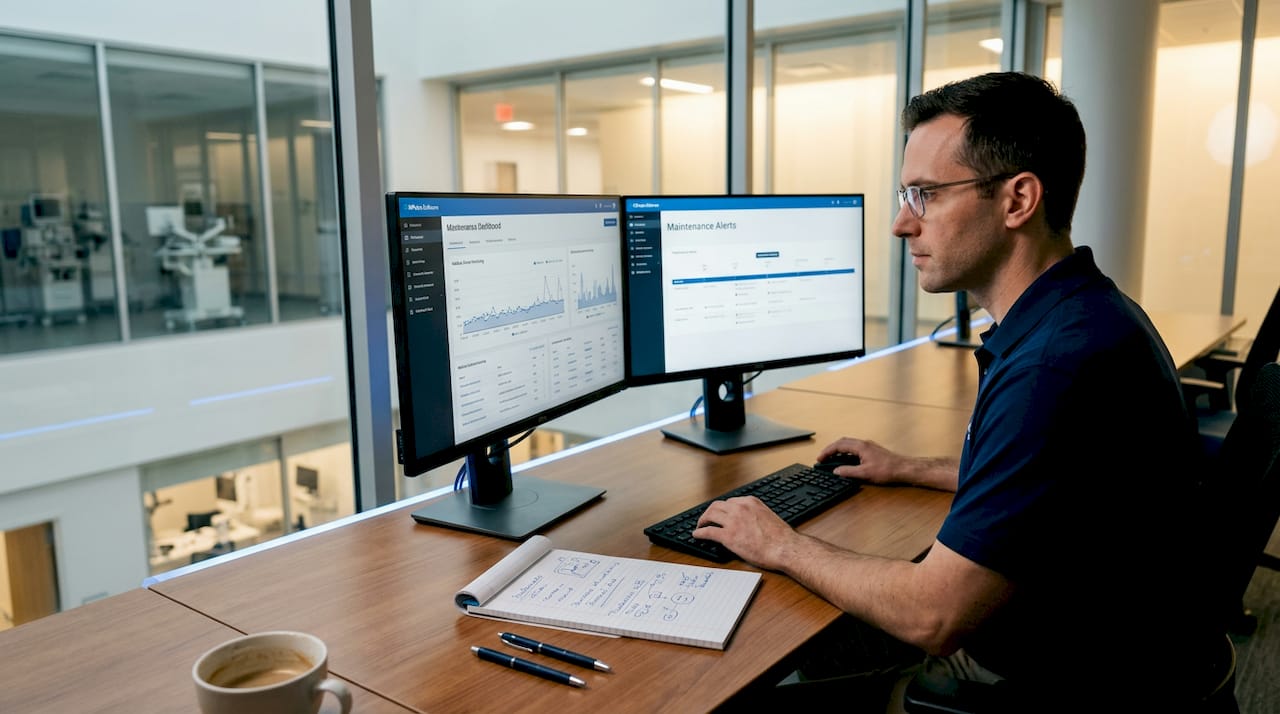 Specialist reviewing medical device sensor data