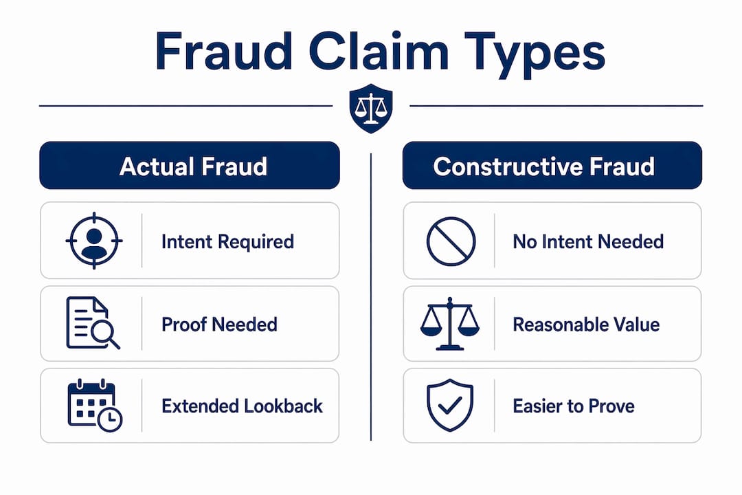 Infographic comparing actual and constructive fraud claims