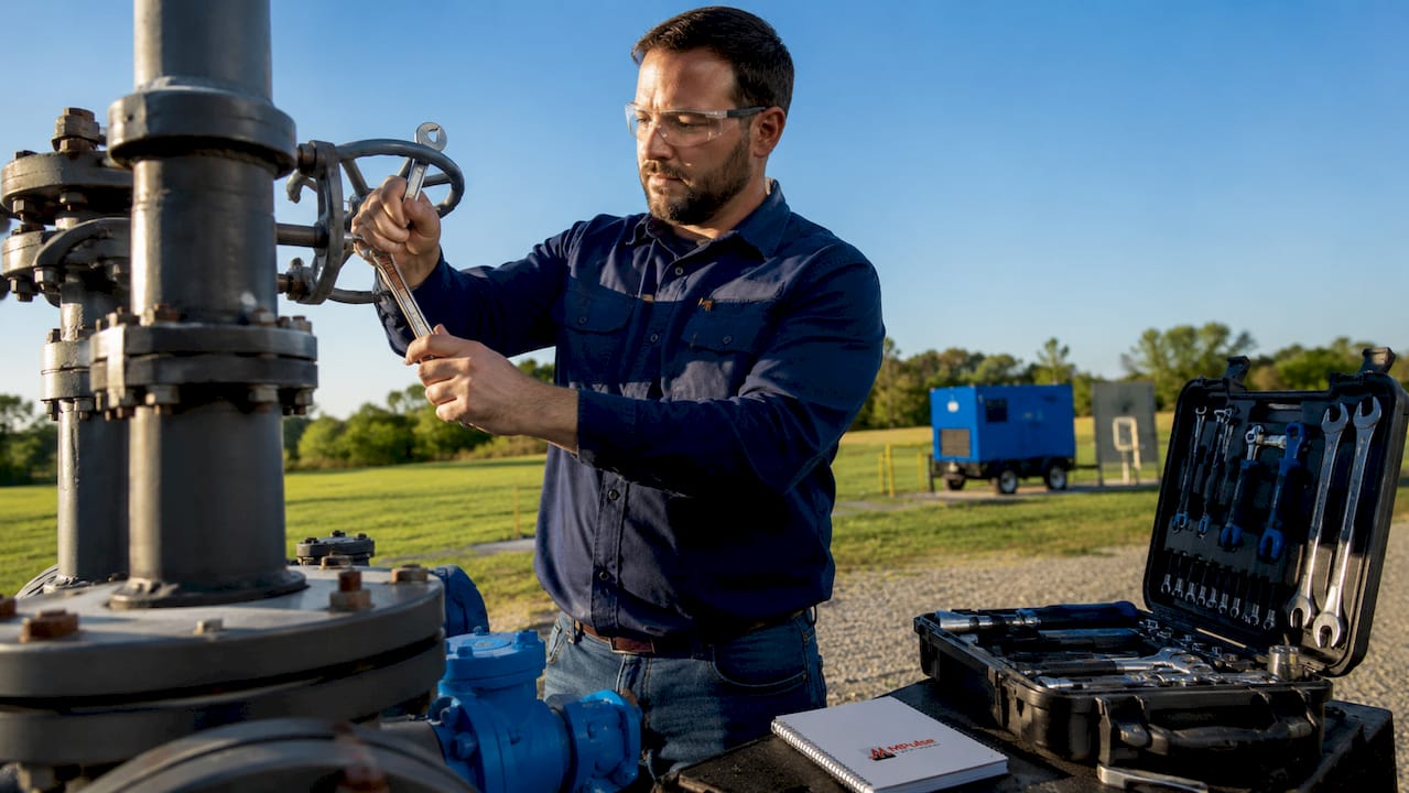 Engineer performing planned maintenance on valve