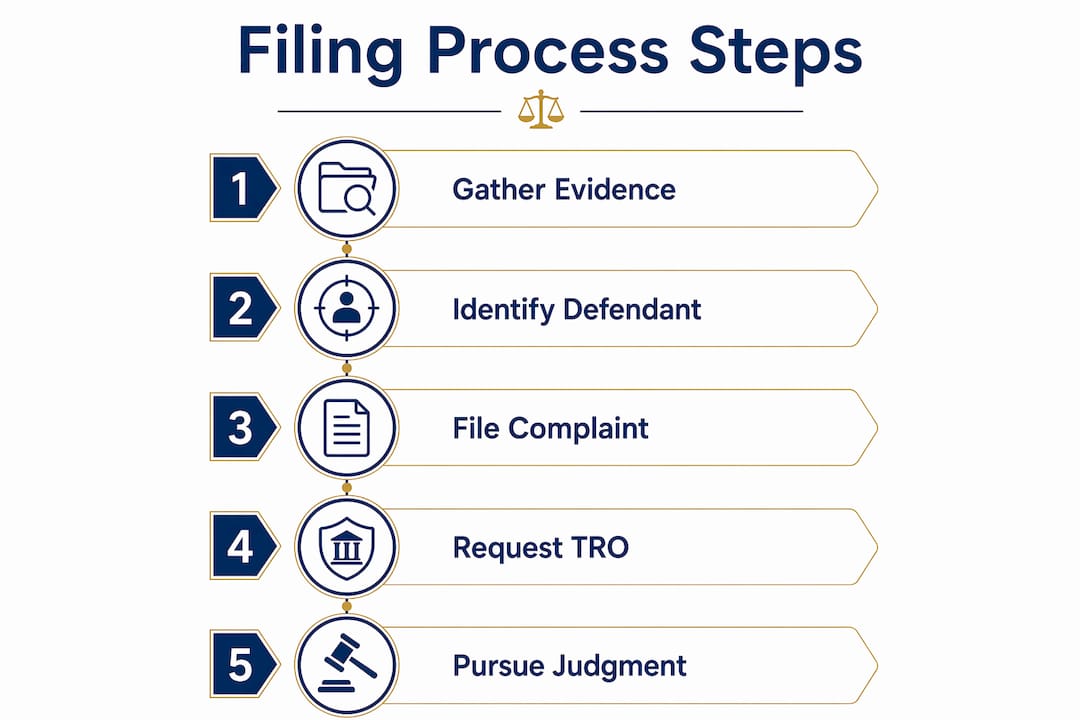 Step-by-step infographic on filing a crypto theft lawsuit