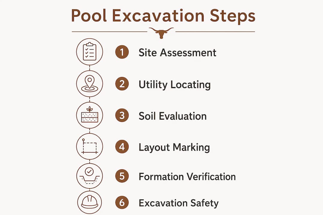 Infographic showing key pool excavation preparation steps