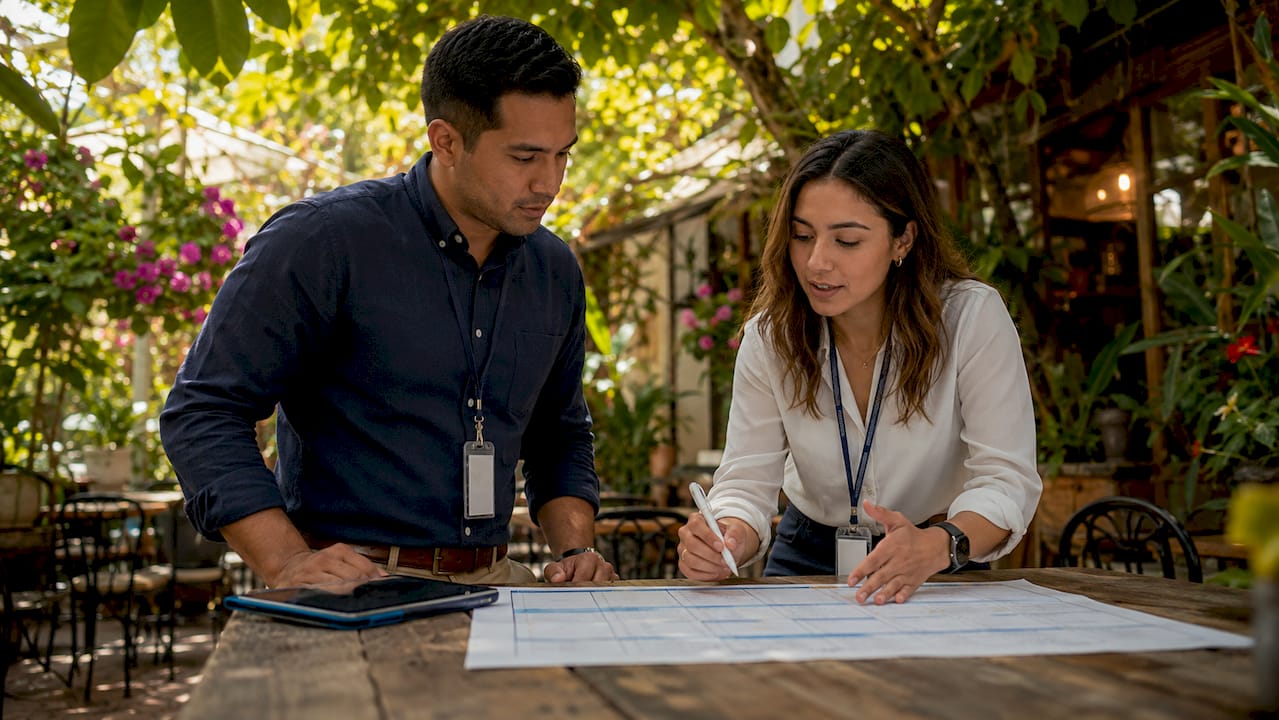 Two coordinators reviewing subcontractor schedule