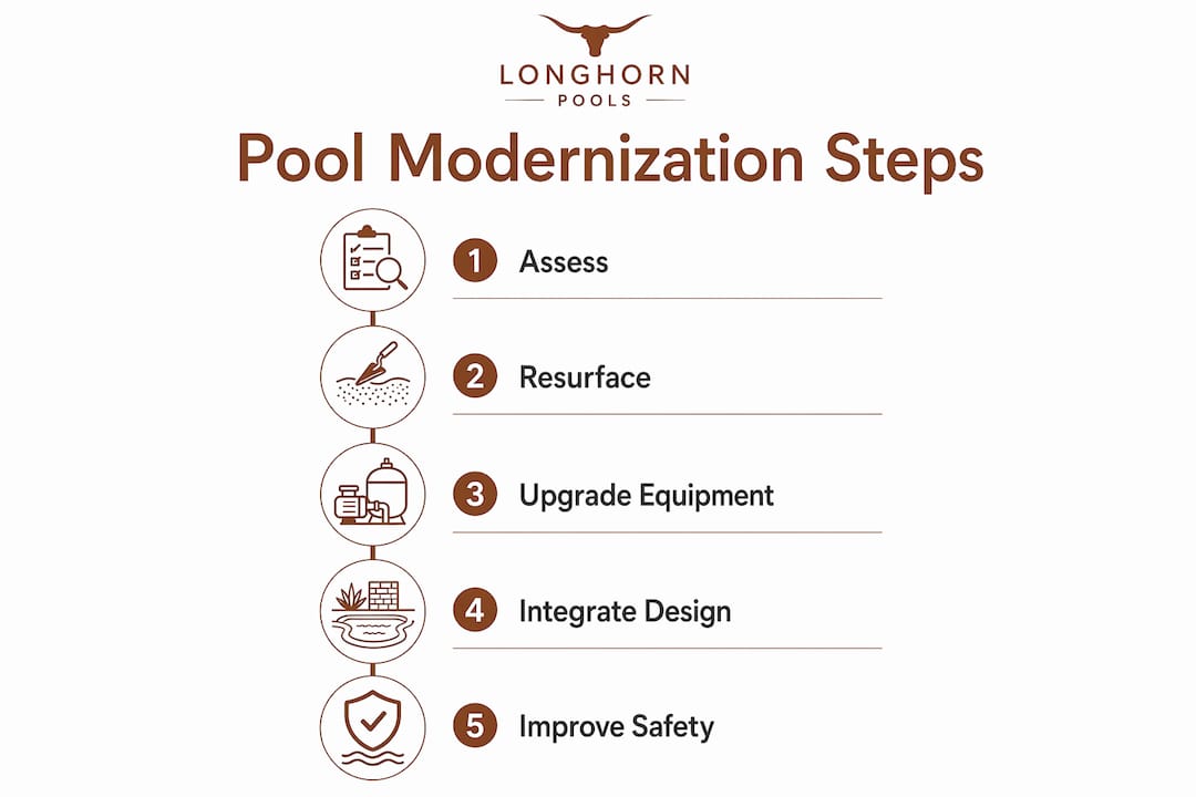 Infographic showing pool modernization steps in sequence