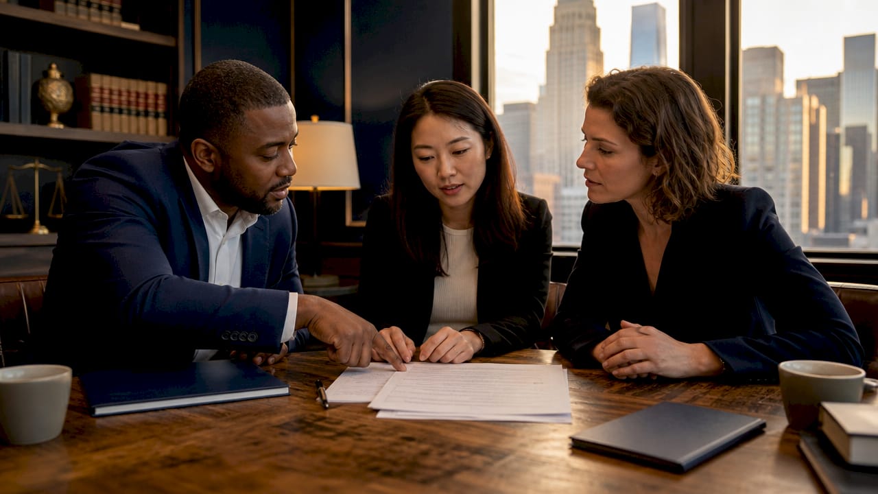 Legal team discussing crypto compliance licensing