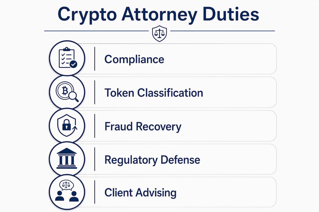 Infographic showing primary duties of crypto attorneys
