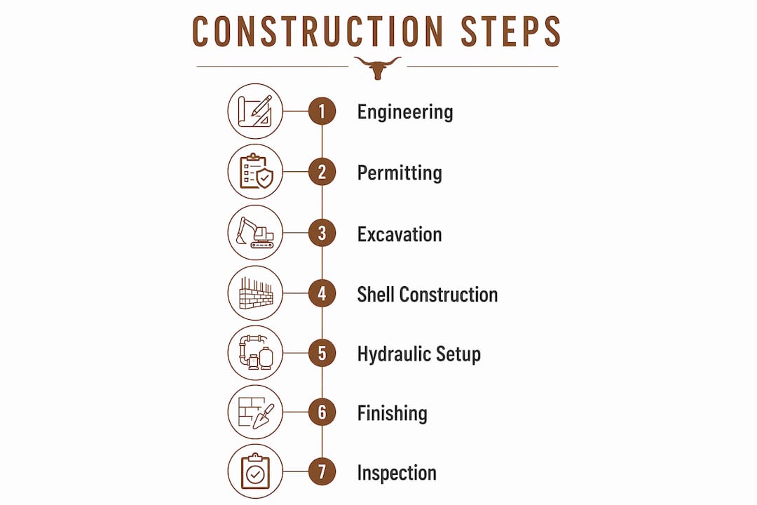 Infographic illustrating infinity edge pool construction steps