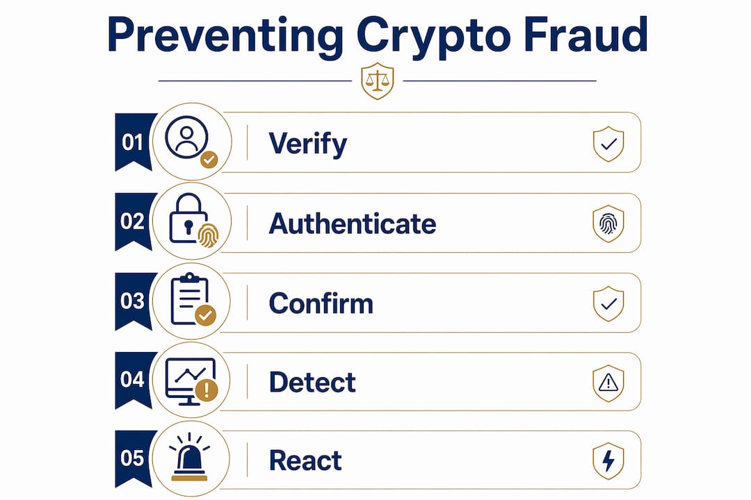 Infographic showing crypto wire fraud prevention steps