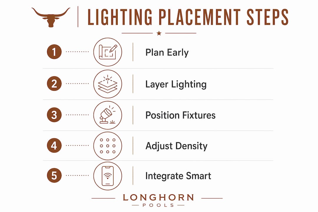 Infographic illustrating luxury pool lighting placement steps