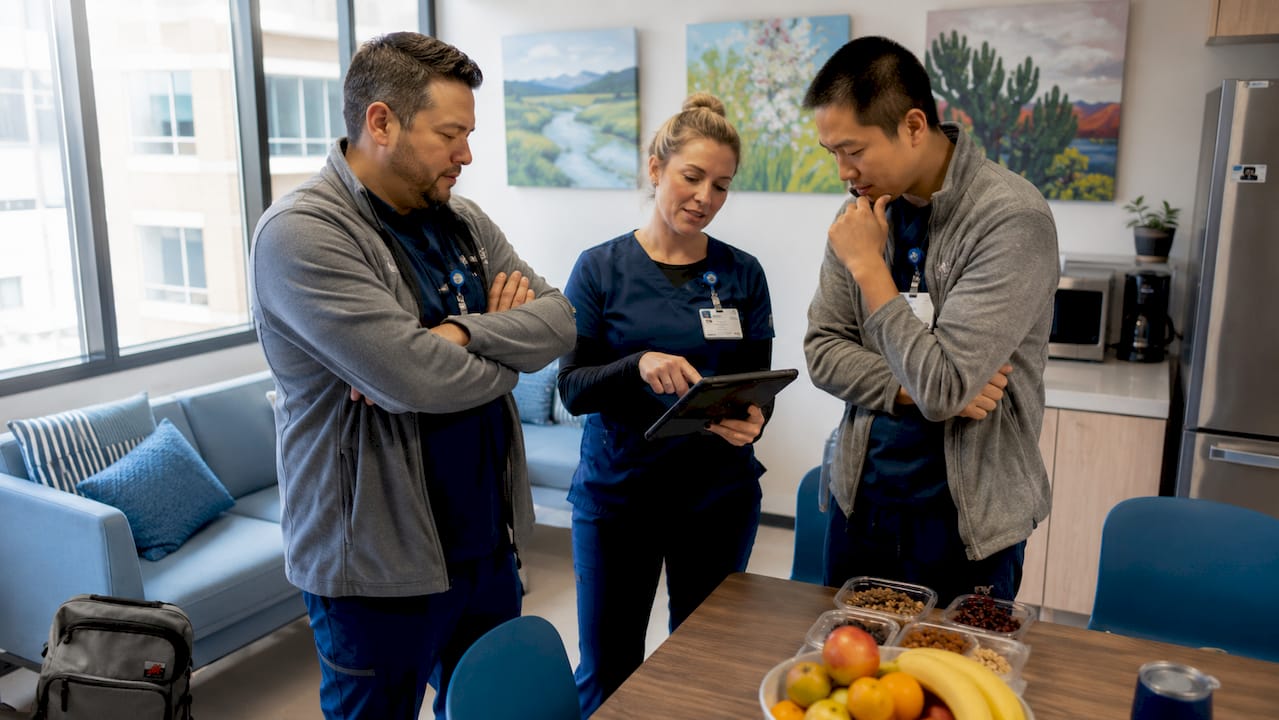 Clinical engineering team reviewing maintenance data