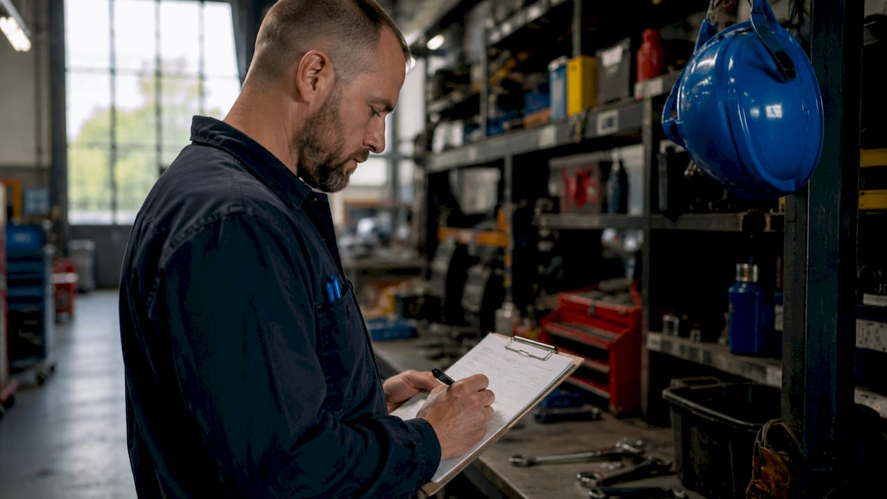 Technician filling maintenance request form