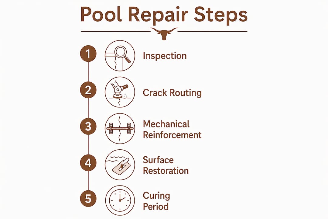Infographic illustrating step-by-step pool repair process