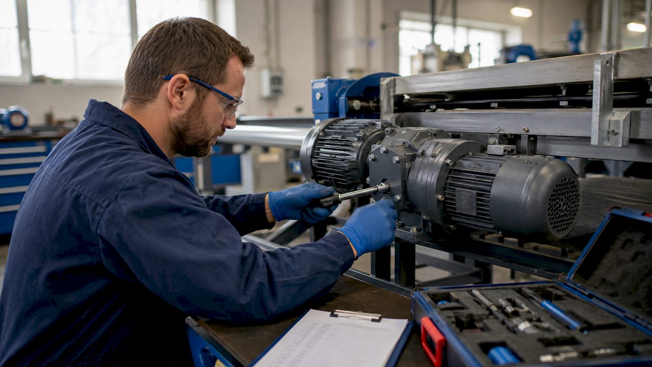 Hands performing preventive maintenance on motor