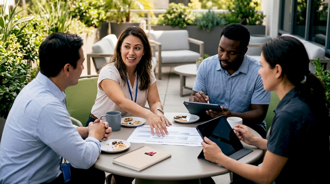 Team discussing TPM plans in conference room
