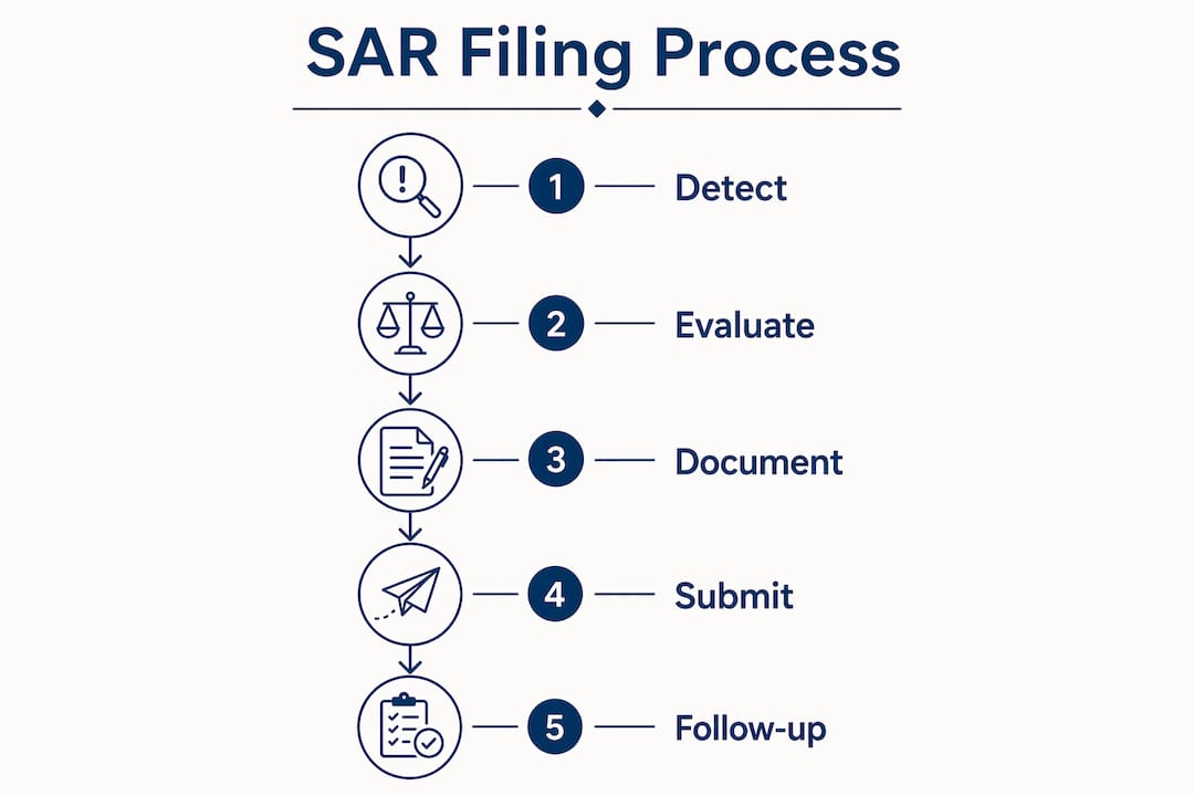 Infographic illustrating SAR filing steps in crypto