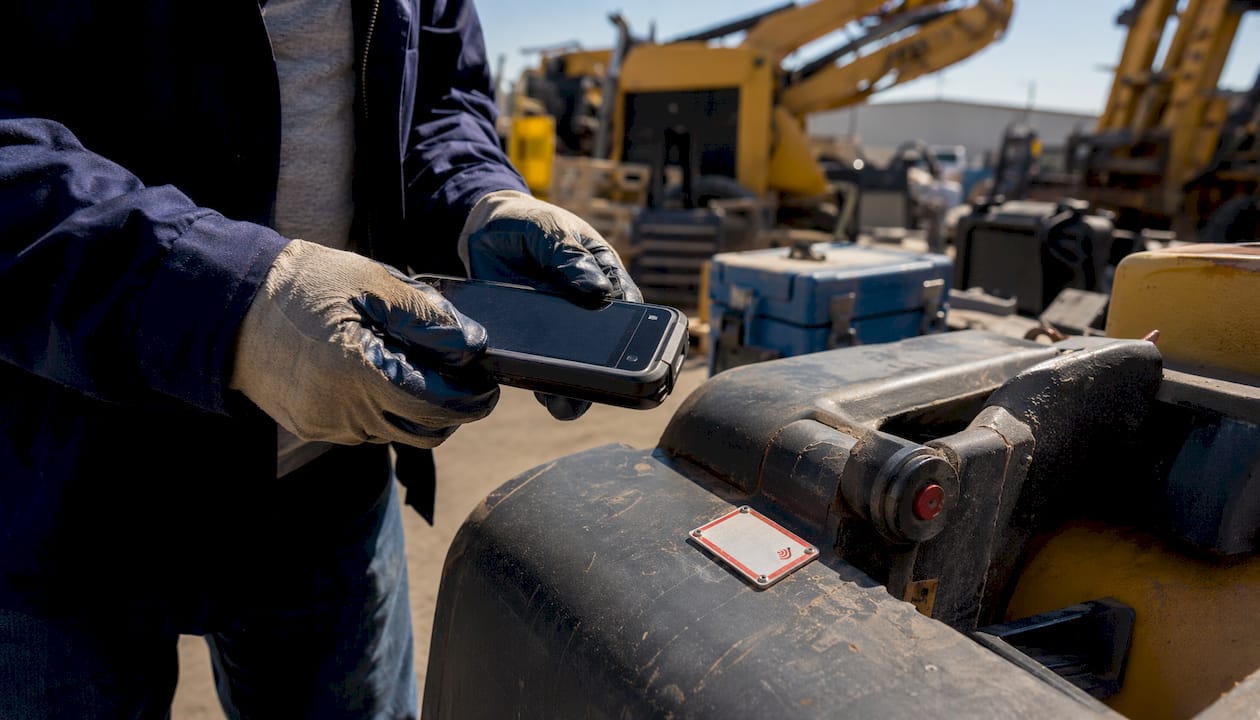 Hands scanning asset tag with RFID device